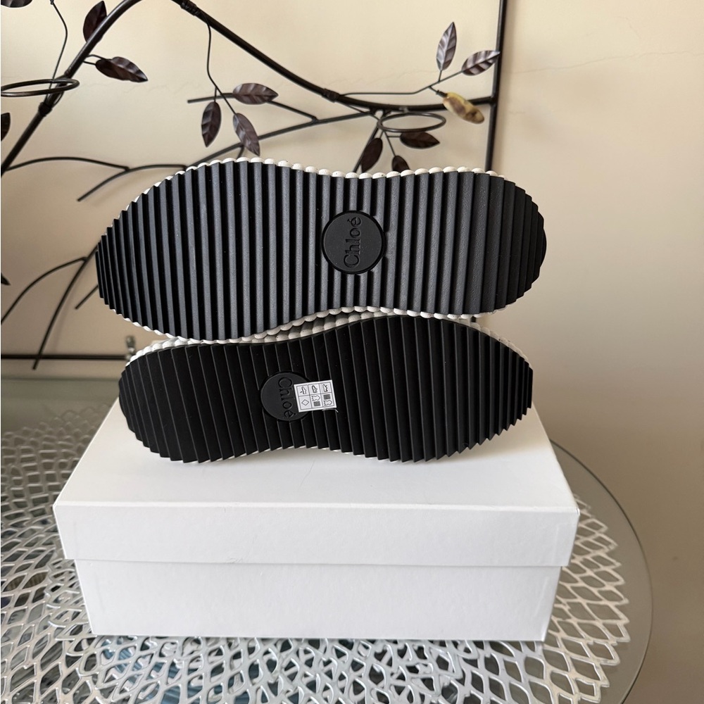 Chloe Nama Woven Stitch-Trim Platform Sneaker Size 38 White Black & Brown NIB - Picture 16 of 17